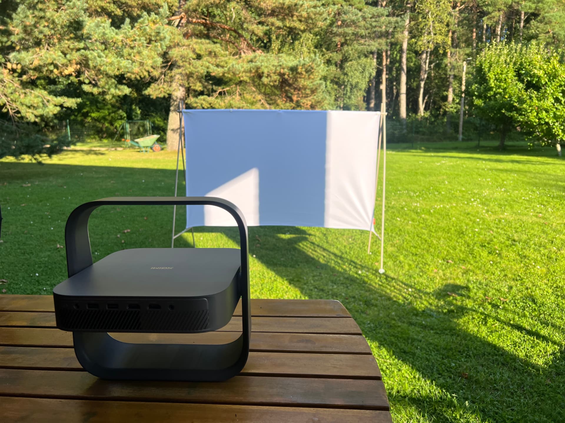 Backyard setup before dark