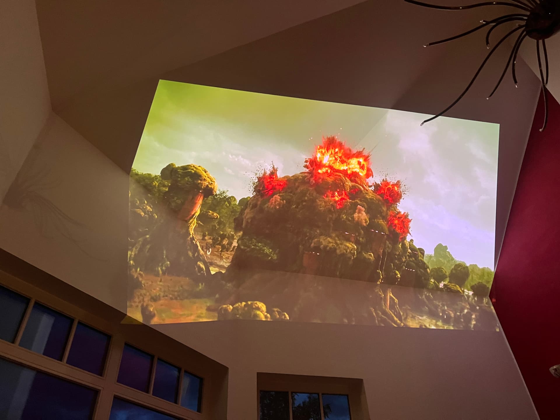 Ceiling projection on an angled panel