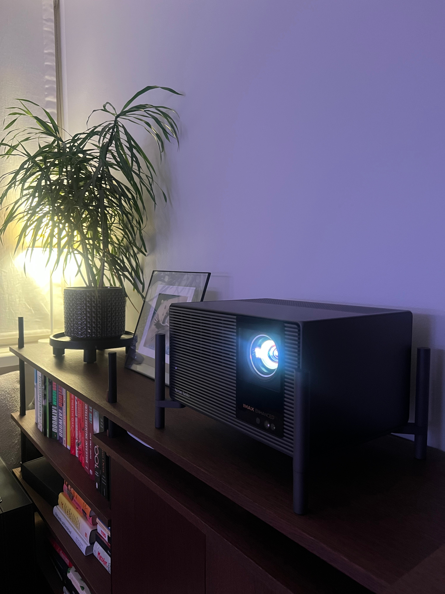 My current minimalistic living-room setup — TNM projecting onto a white wall